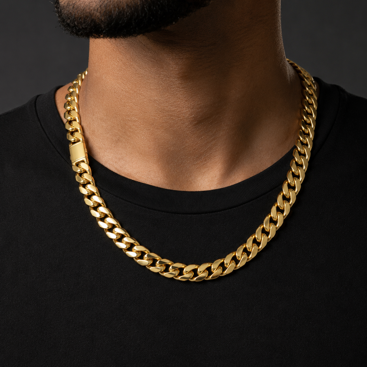 12mm Gold-Tone Cuban Chain & Bracelet Set