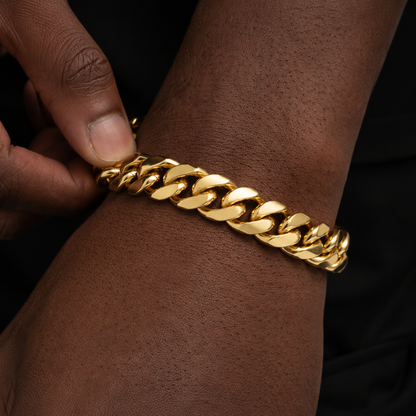 12mm Gold-Tone Cuban Chain & Bracelet Set