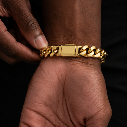 12mm Gold-Tone Cuban Chain & Bracelet Set