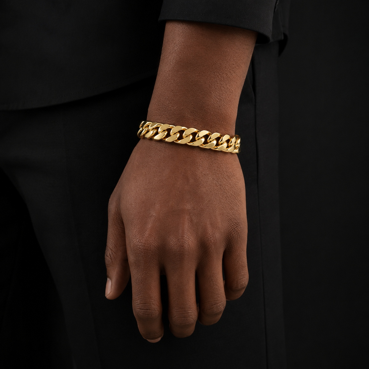 12mm Gold-Tone Cuban Chain & Bracelet Set