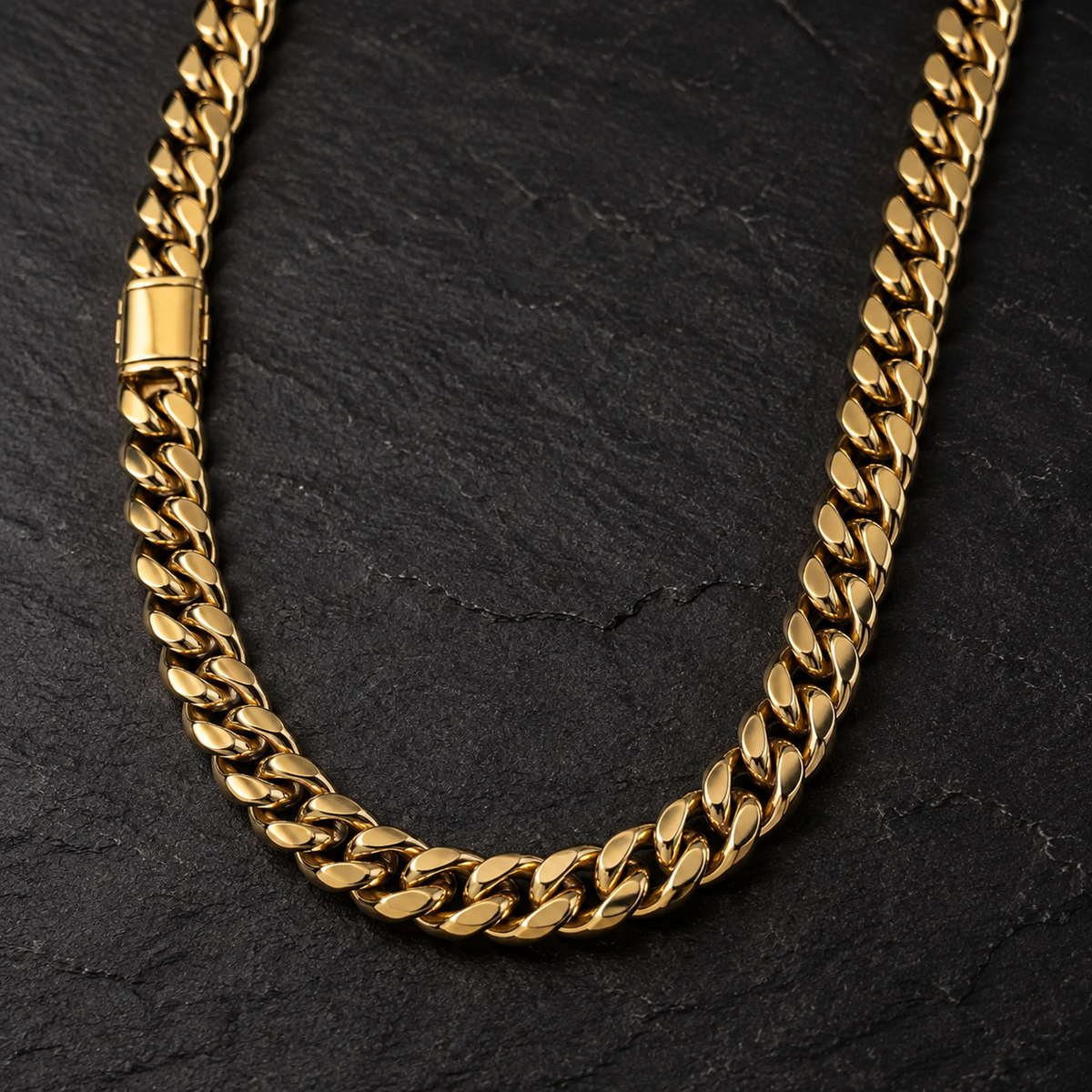 12mm Gold-Tone Cuban Chain & Bracelet Set